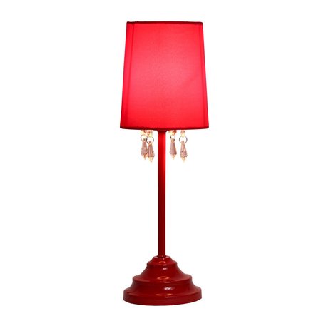 Simple Designs Table Lamp with Fabric Shade and Hanging Acrylic Beads, Red LT3018-RED